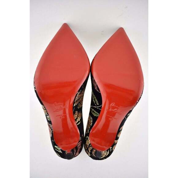 Christian Louboutin Pigalle Follies 100 Black Velvet Red Glitter Heel Pump 40 - Picture 12 of 12